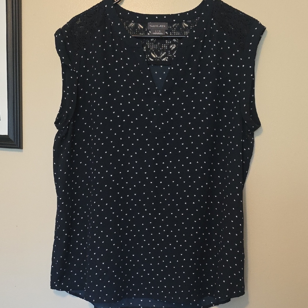 Van Heusen Black Sleeveless Polka Dot Blouse